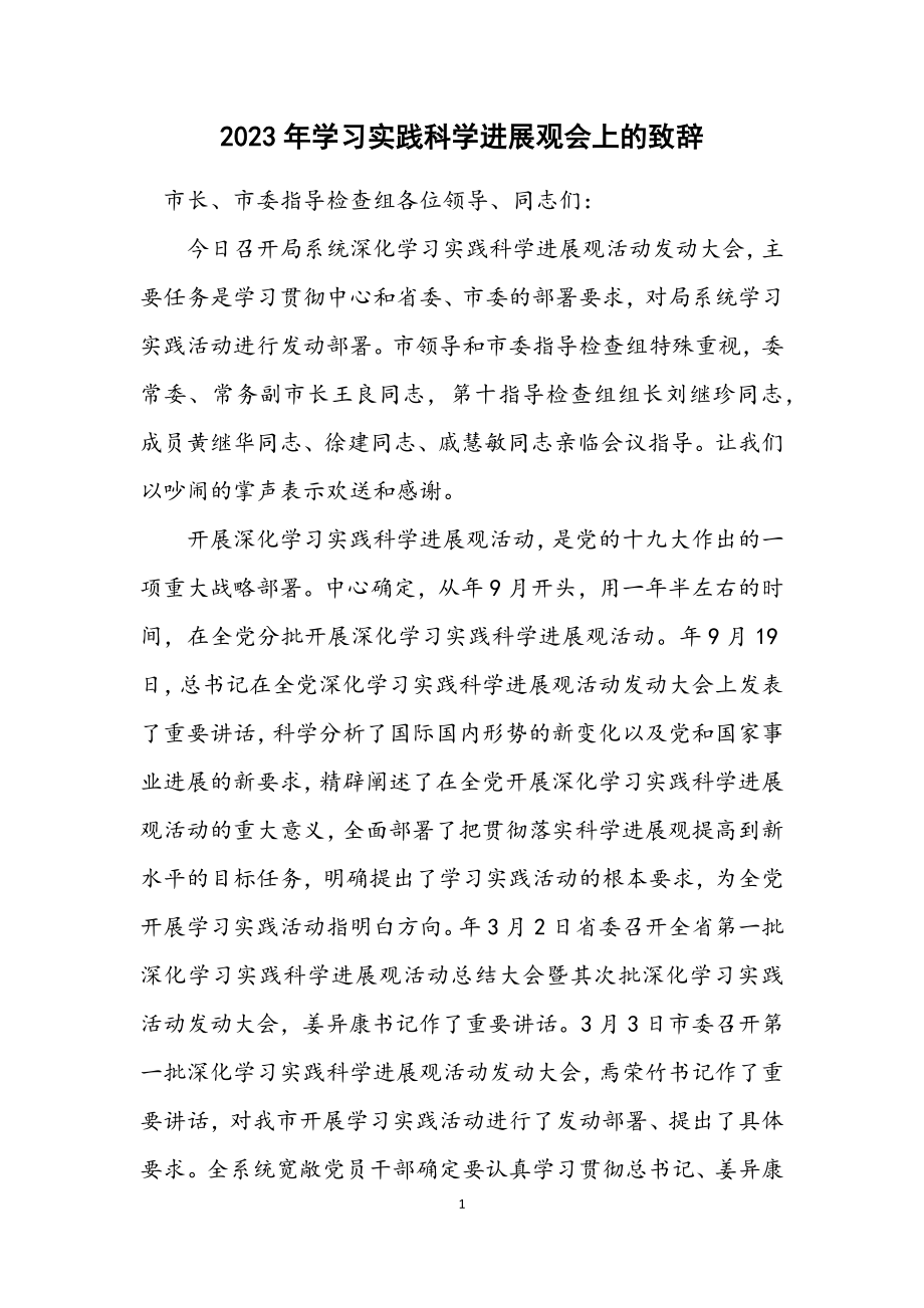 2023年学习实践科学发展观会上的致辞.docx_第1页