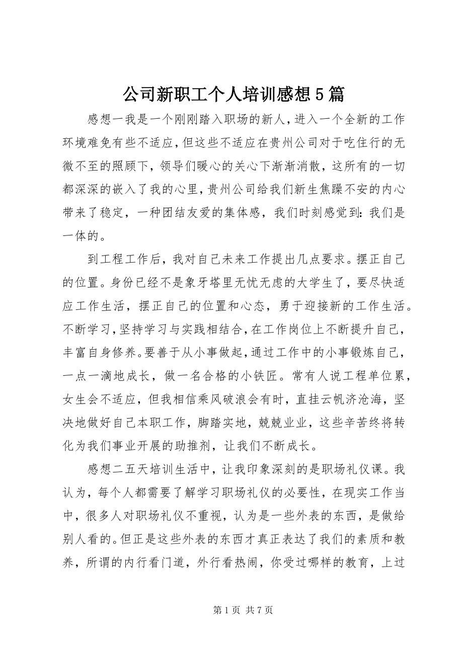 2023年公司新职工个人培训感想5篇.docx_第1页