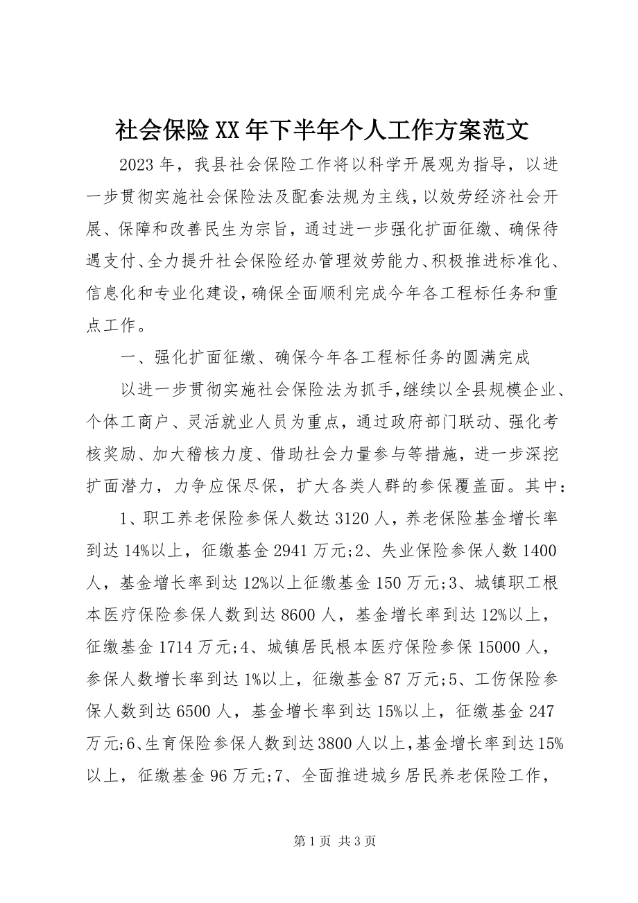 2023年社会保险下半年个人工作计划.docx_第1页