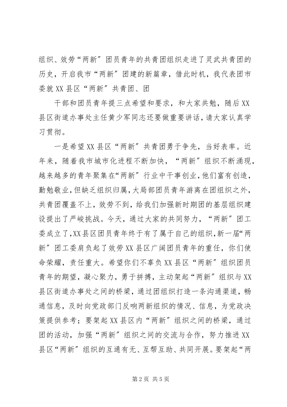 2023年团市委副书记王金京在XX县区“两新”组织团工委成立大会上的致辞.docx_第2页