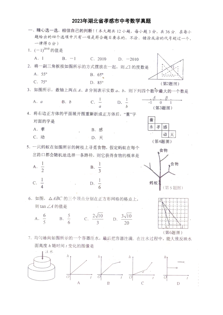 2023年湖北省各市中考数学试题（12套）湖北孝感初中数学.docx_第1页