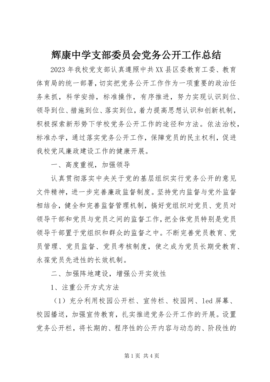 2023年辉康中学支部委员会党务公开工作总结.docx_第1页