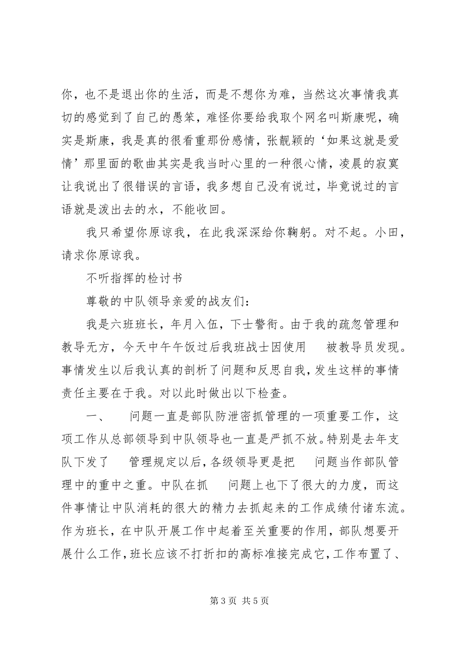 2023年不听指挥的检讨书新编.docx_第3页