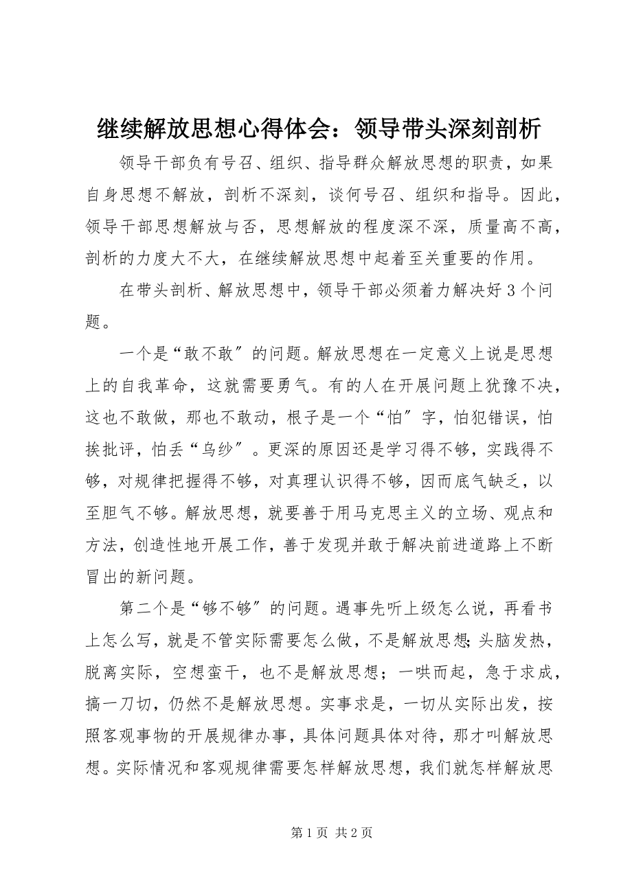 2023年继续解放思想心得体会领导带头深刻剖析.docx_第1页