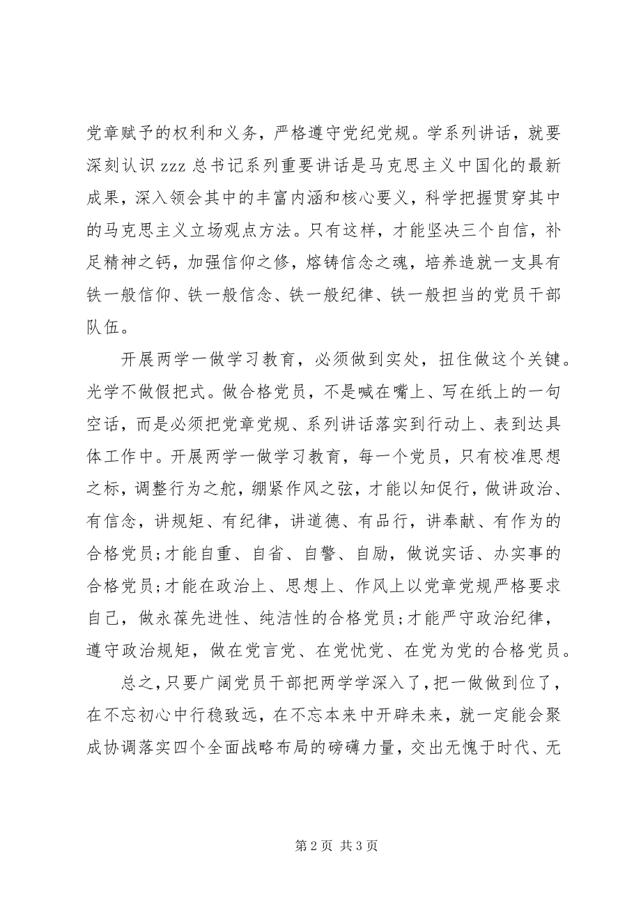 2023年两学一做学习教育心得体会要学在深处做到实处.docx_第2页