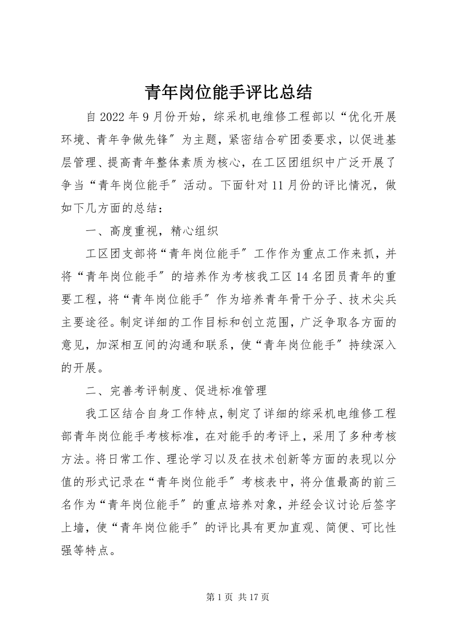 2023年青年岗位能手评比总结.docx_第1页