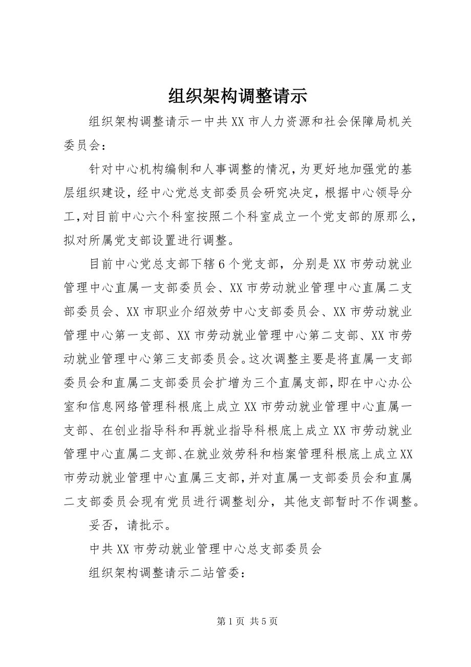 2023年组织架构调整请示.docx_第1页