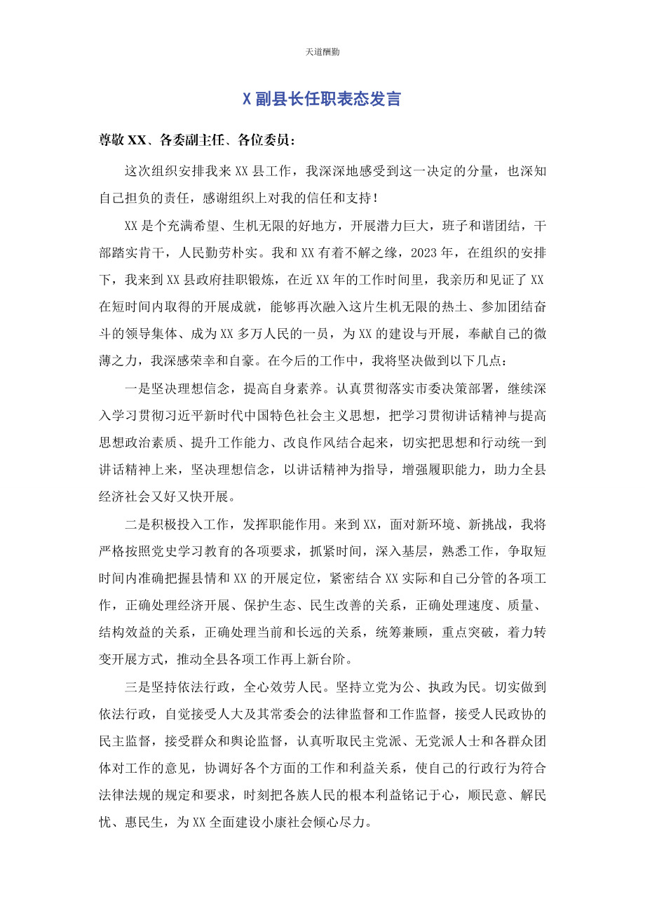 2023年x副县长任职表态发言.docx_第1页