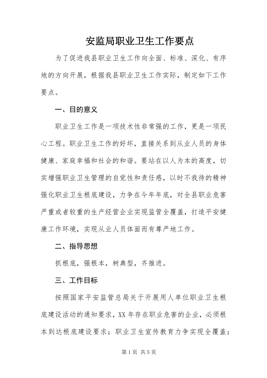 2023年安监局职业卫生工作要点新编.docx_第1页