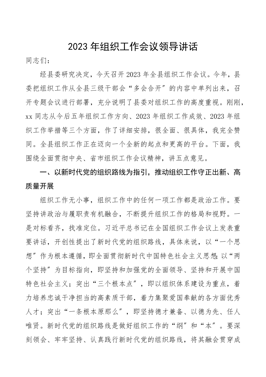 2023年组织工作会议领导讲话精编.docx_第1页