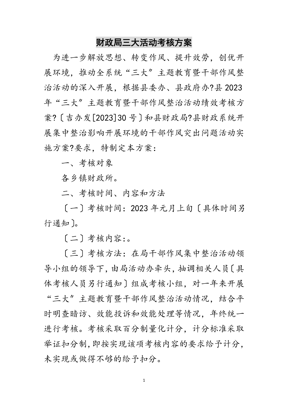 2023年财政局三大活动考核方案范文.doc_第1页