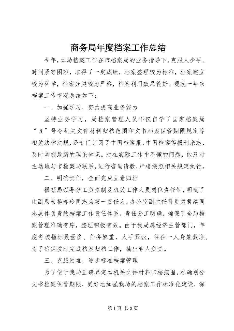 2023年商务局年度档案工作总结.docx_第1页