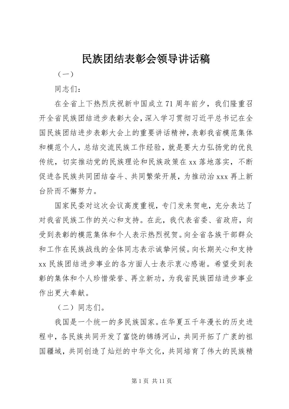 2023年民族团结表彰会领导致辞稿.docx_第1页