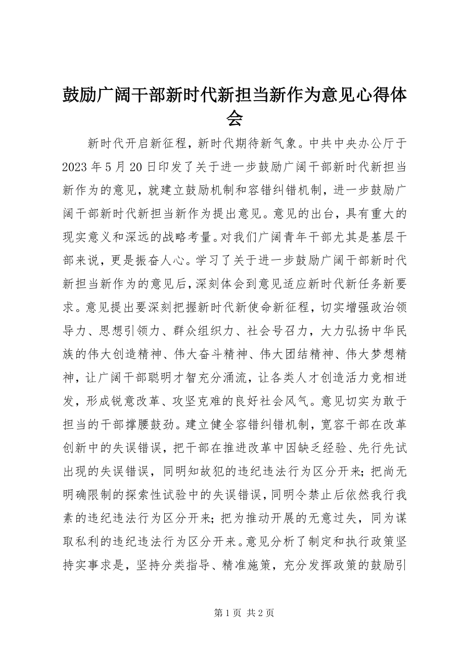 2023年激励广大干部新时代新担当新作为意见心得体会.docx_第1页