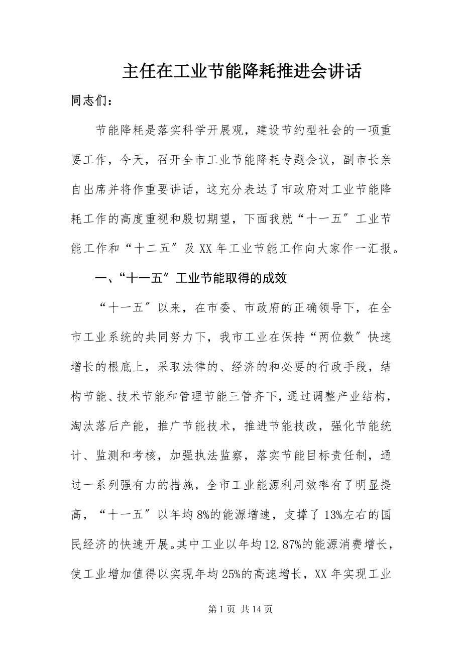 2023年主任在工业节能降耗推进会致辞.docx_第1页