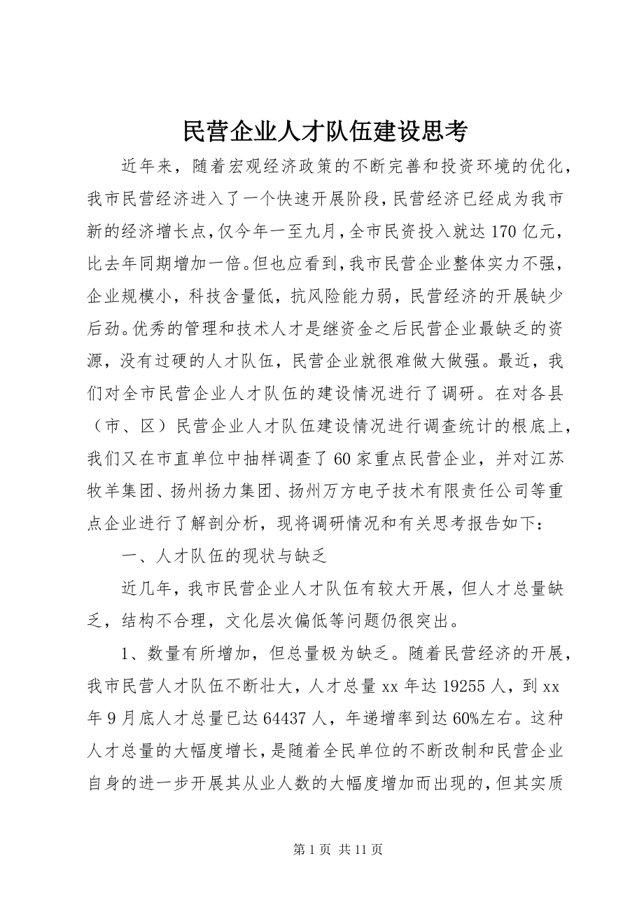 2023年民营企业人才队伍建设思考.docx_第1页