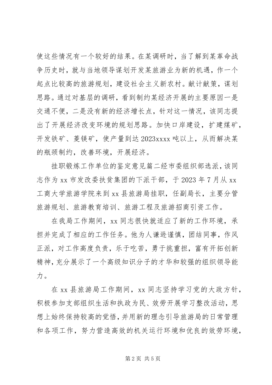 2023年挂职锻炼工作单位的鉴定意见.docx_第2页