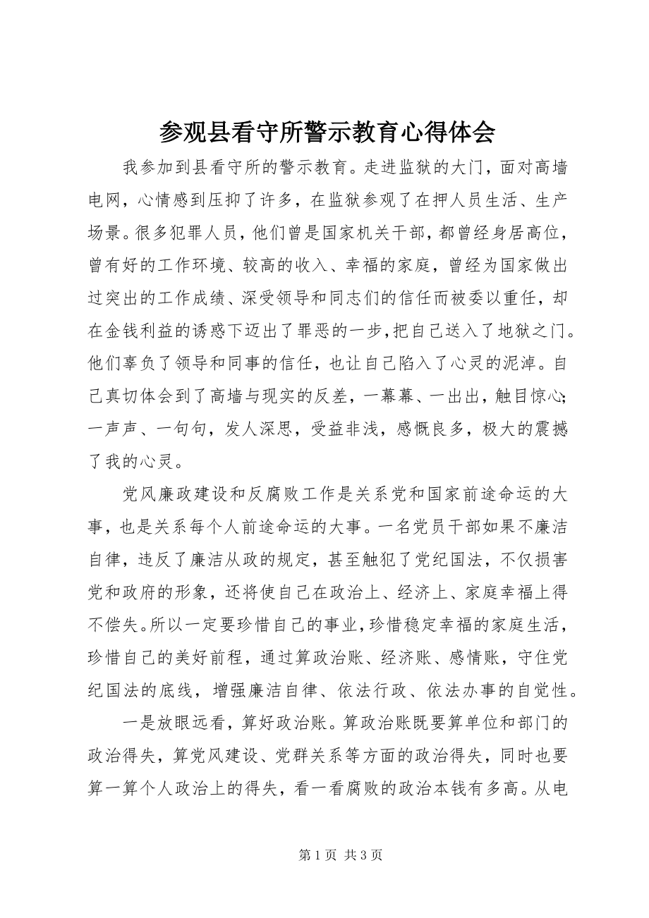 2023年参观县看守所警示教育心得体会新编.docx_第1页