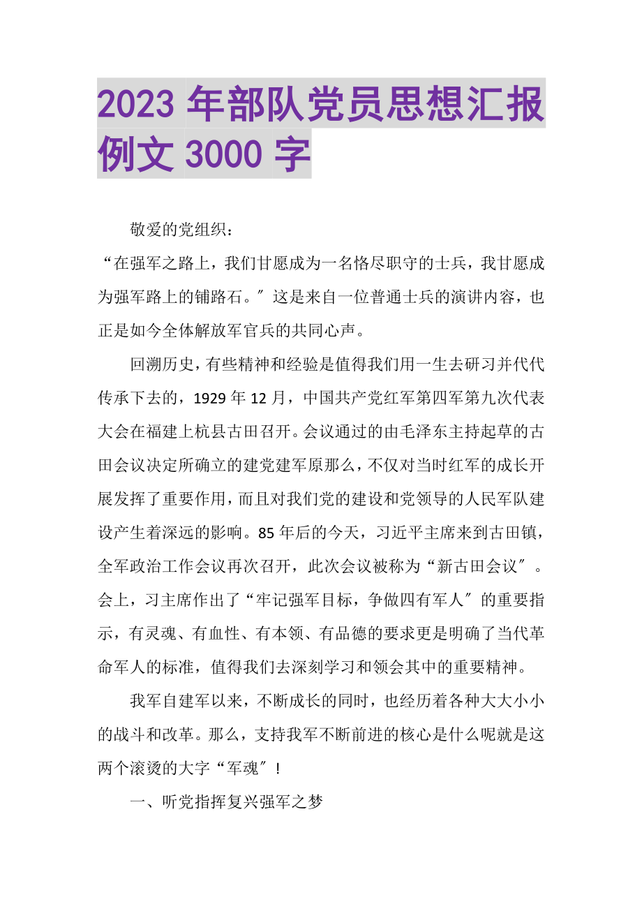 2023年部队党员思想汇报例文3000字.doc_第1页