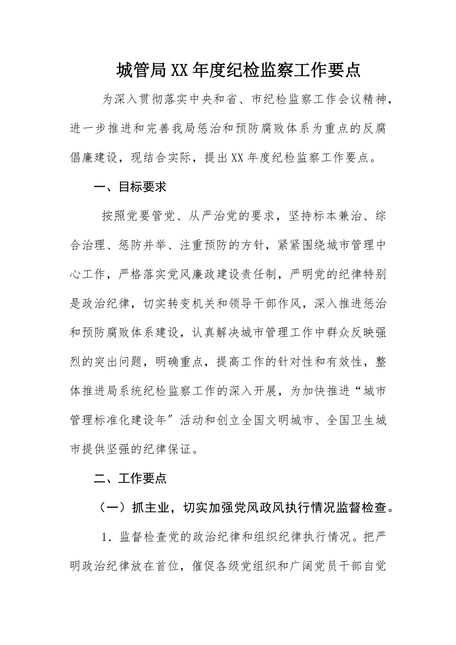 2023年城管局某年度纪检监察工作要点.docx_第1页