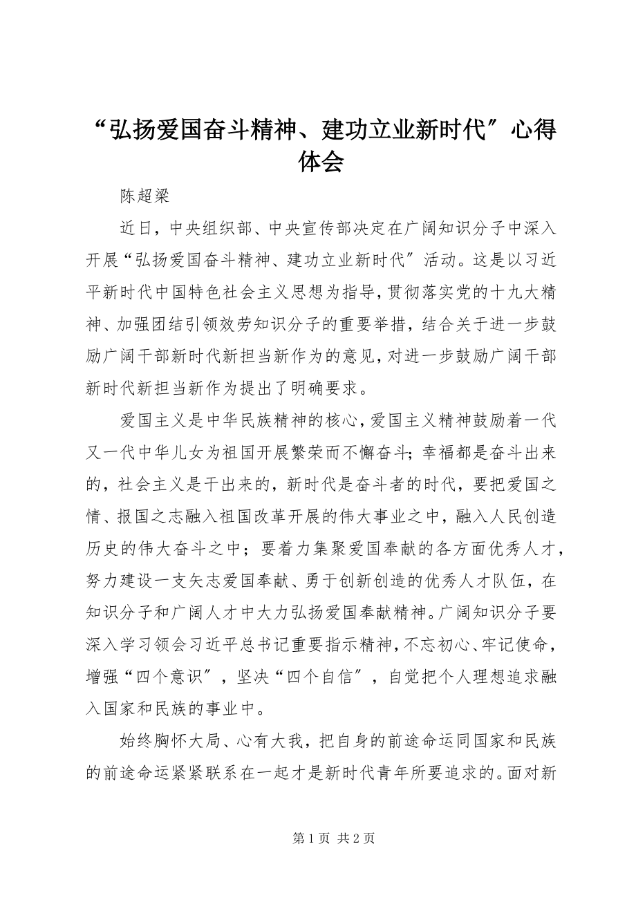 2023年弘扬爱国奋斗精神建功立业新时代心得体会.docx_第1页