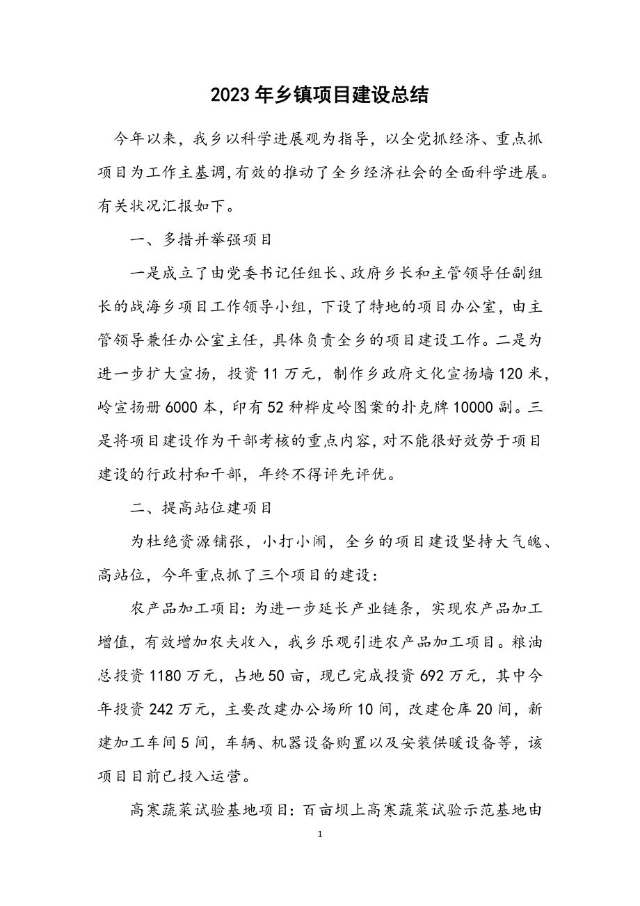 2023年乡镇项目建设总结.docx_第1页