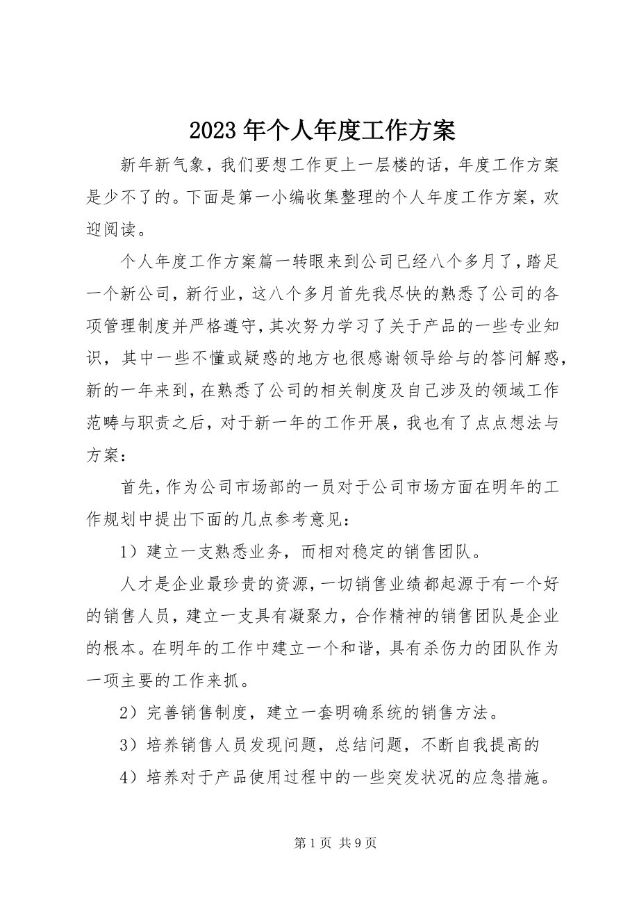 2023年个人度工作计划.docx_第1页