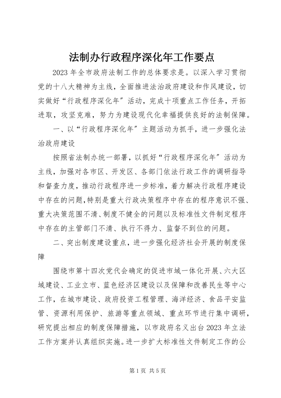 2023年法制办行政程序深化年工作要点.docx_第1页