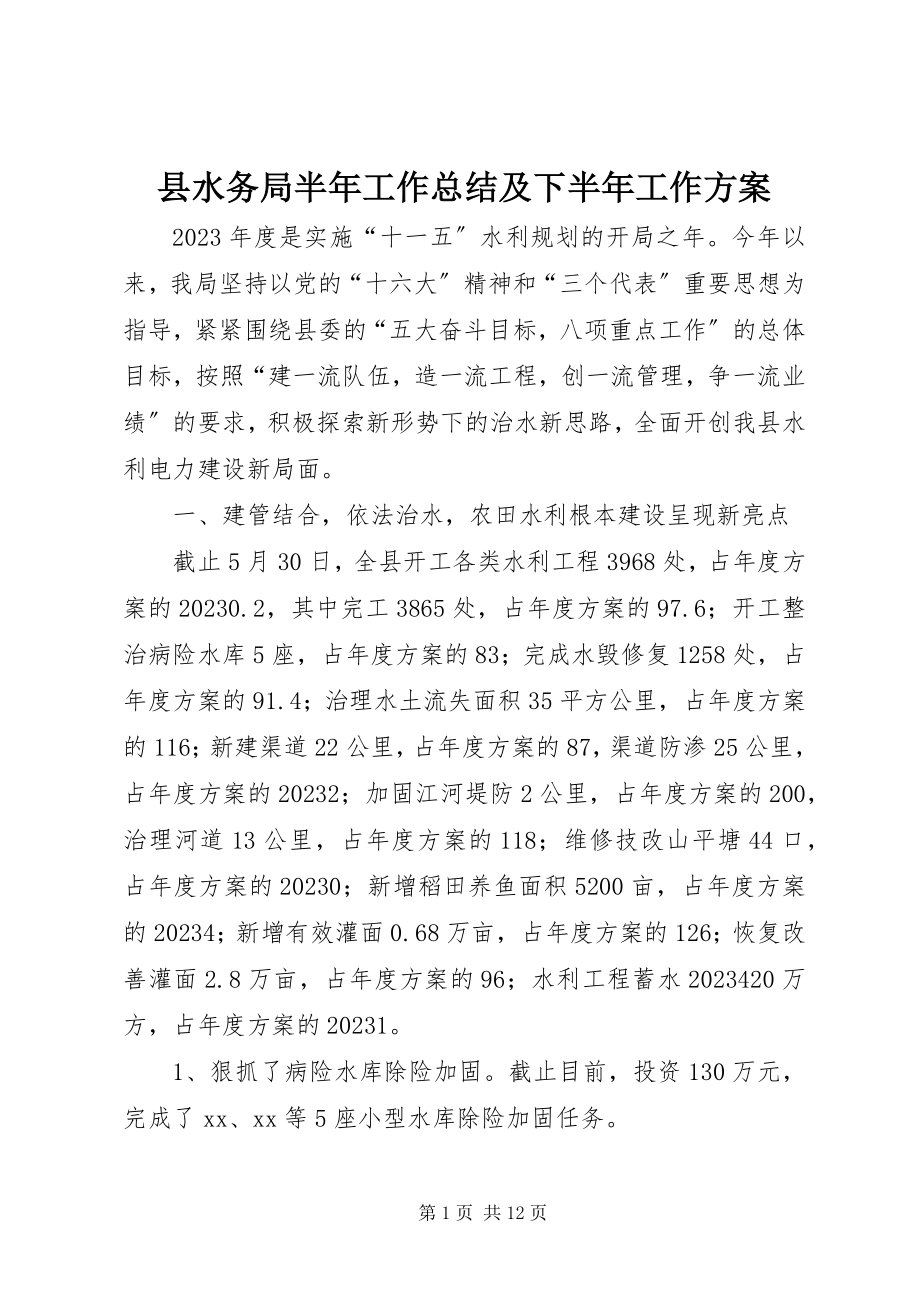 2023年县水务局半年工作总结及下半年工作计划.docx_第1页