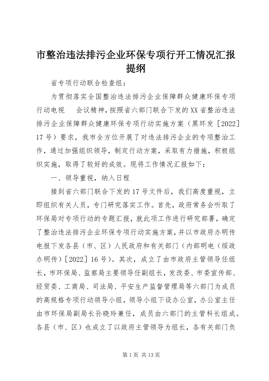 2023年市整治违法排污企业环保专项行动工情况汇报提纲.docx_第1页