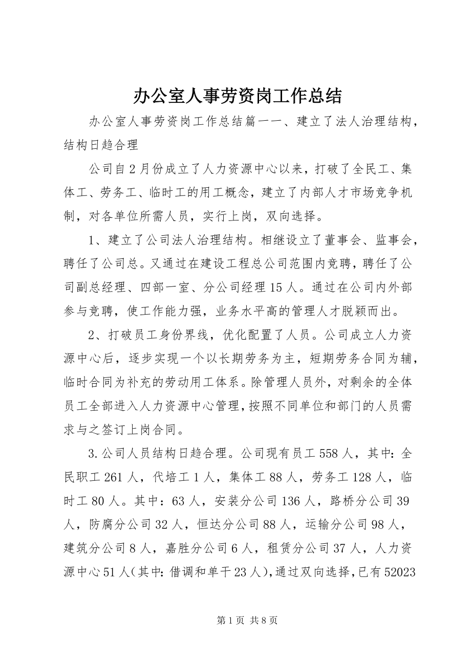 2023年办公室人事劳资岗工作总结新编.docx_第1页