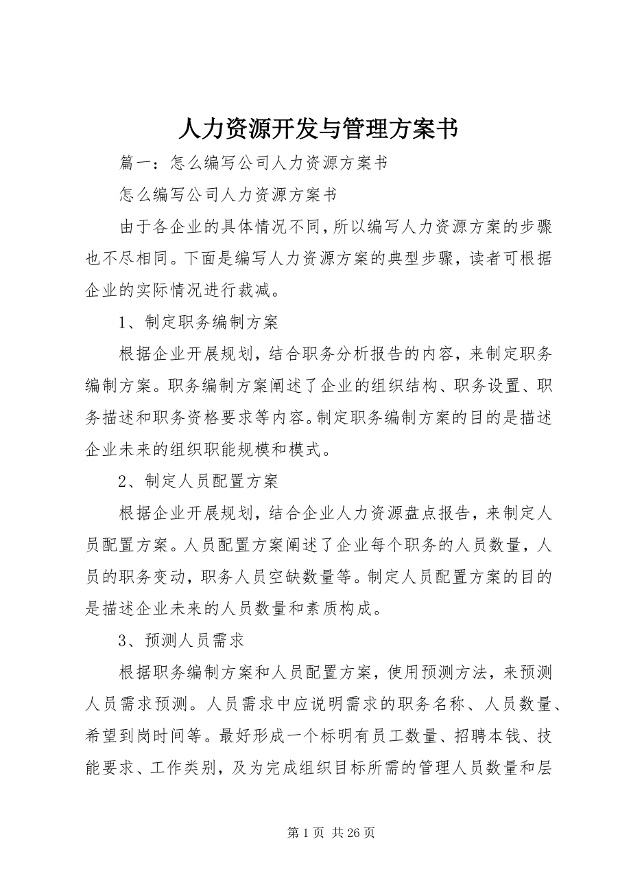 2023年人力资源开发与管理计划书.docx_第1页