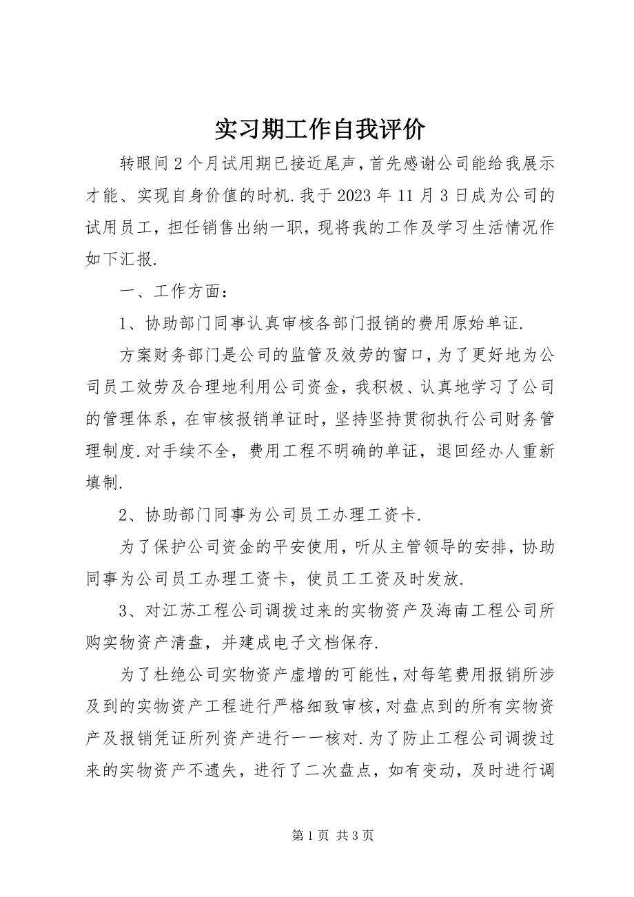 2023年实习期工作自我评价.docx_第1页