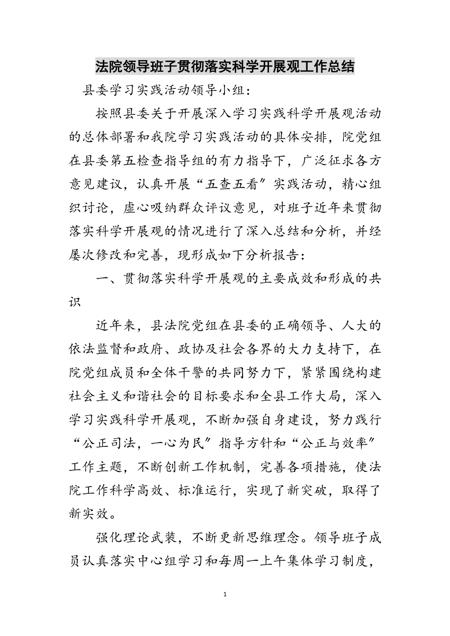 2023年法院领导班子贯彻落实科学发展观工作总结范文.doc_第1页