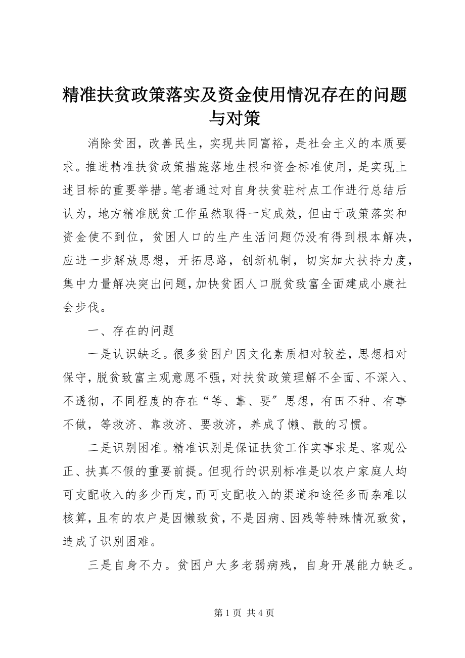 2023年精准扶贫政策落实及资金使用情况存在的问题与对策.docx_第1页