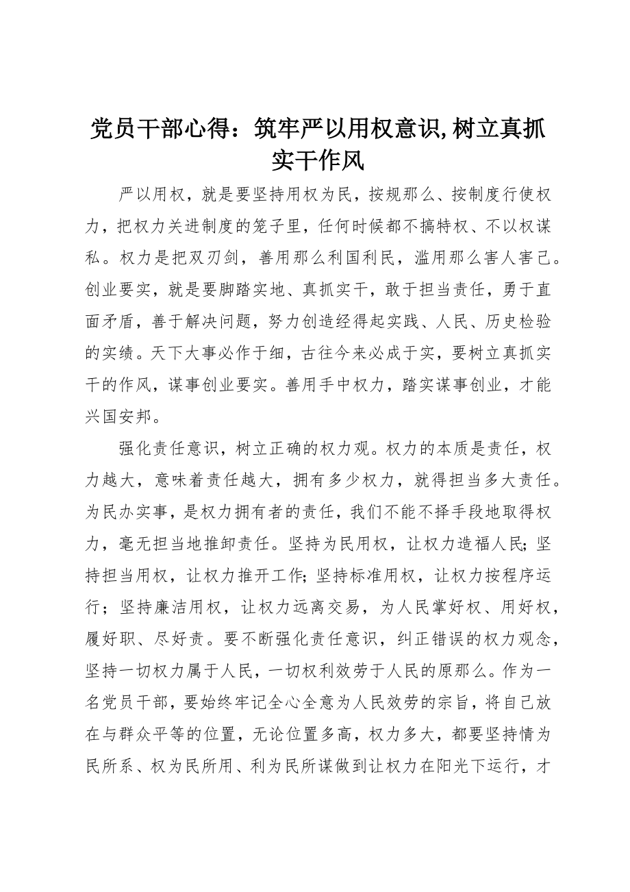 2023年党员干部心得筑牢严以用权意识树立真抓实干作风2.docx_第1页