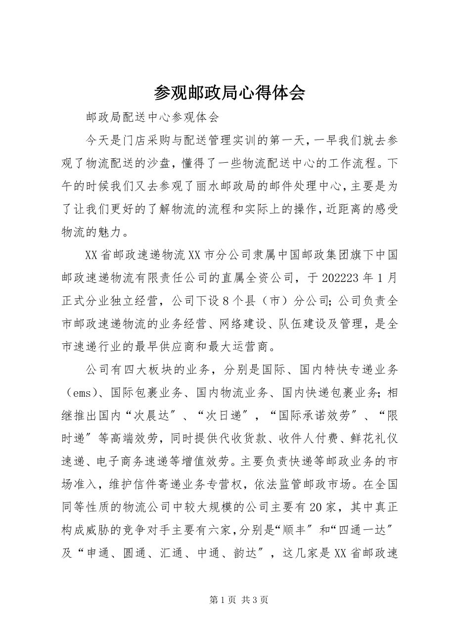 2023年参观邮政局心得体会新编.docx_第1页