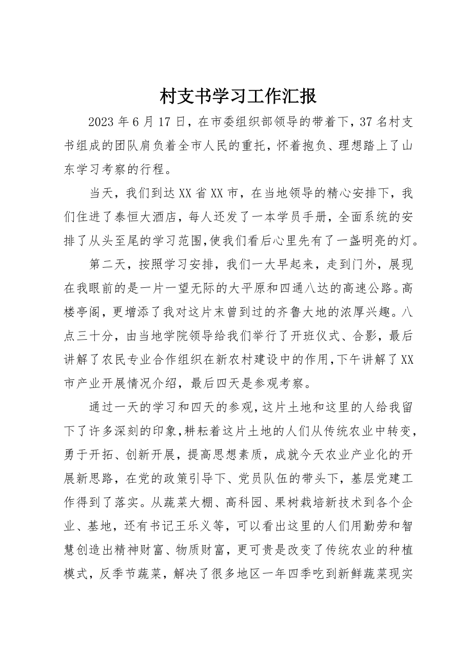 2023年村支书学习工作汇报新编.docx_第1页