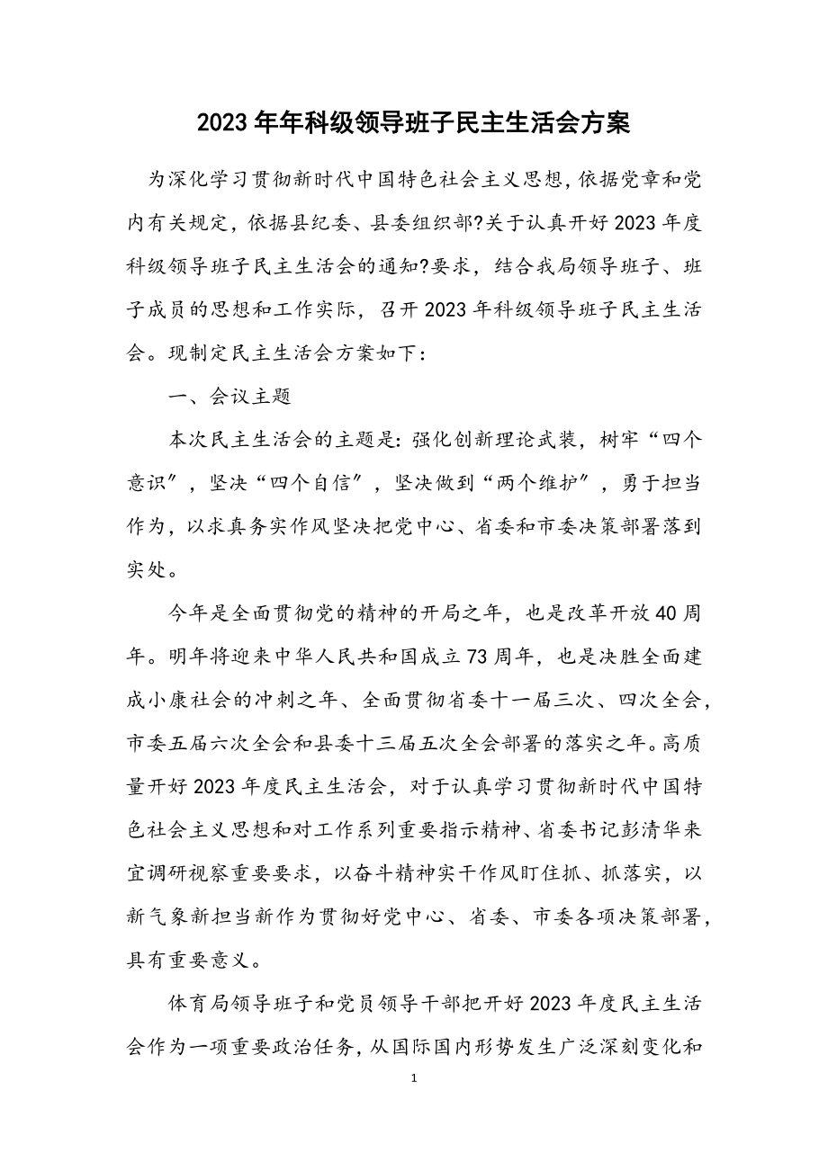 2023年科级领导班子民主生活会方案.docx_第1页