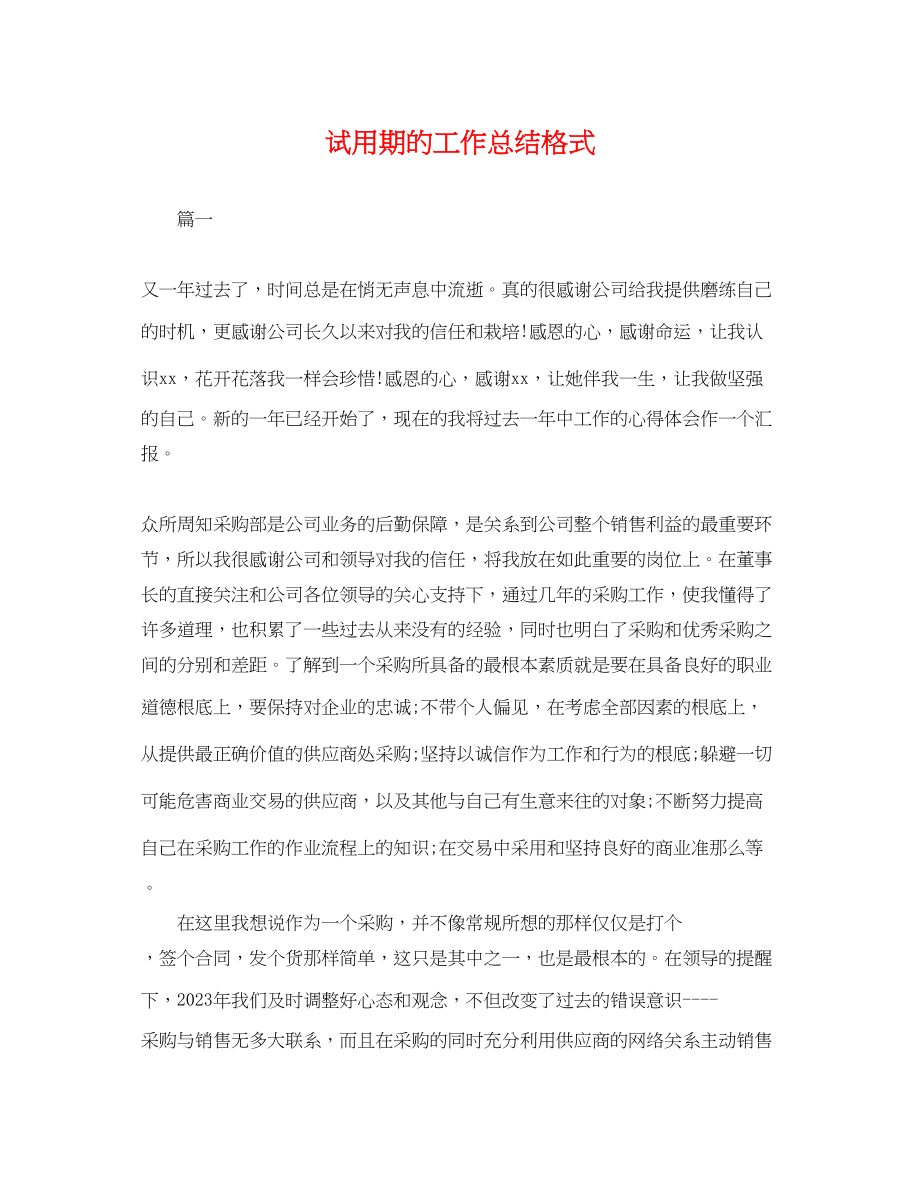 2023年试用期的工作总结格式.docx_第1页