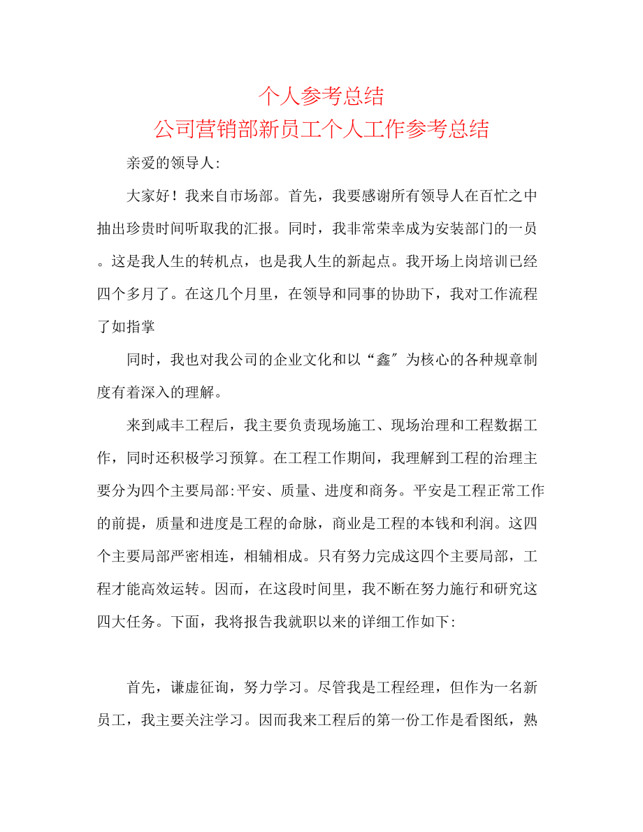 2023年个人总结公司营销部新员工个人工作总结.docx_第1页