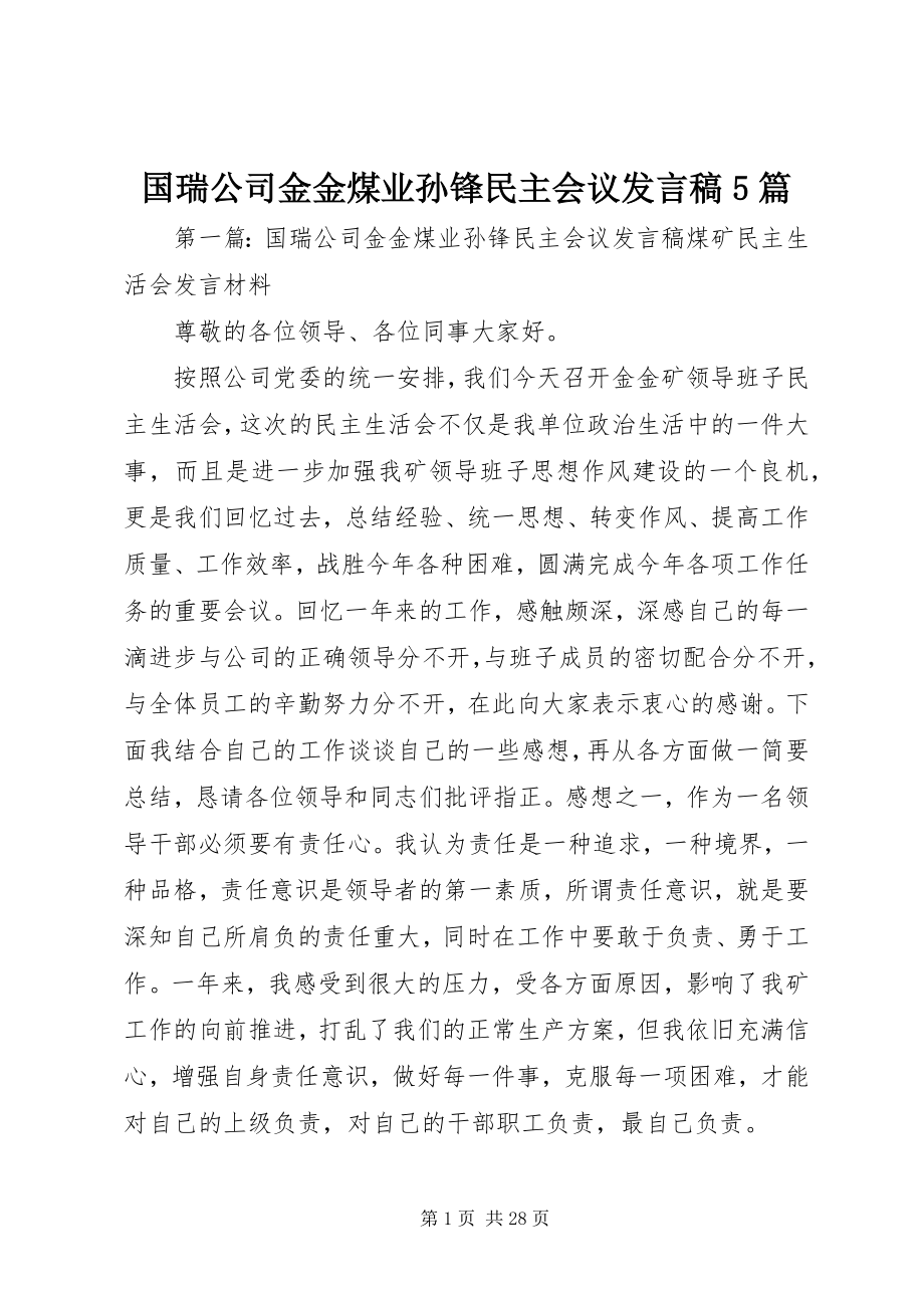 2023年国瑞公司金金煤业孙锋民主会议讲话稿5篇.docx_第1页