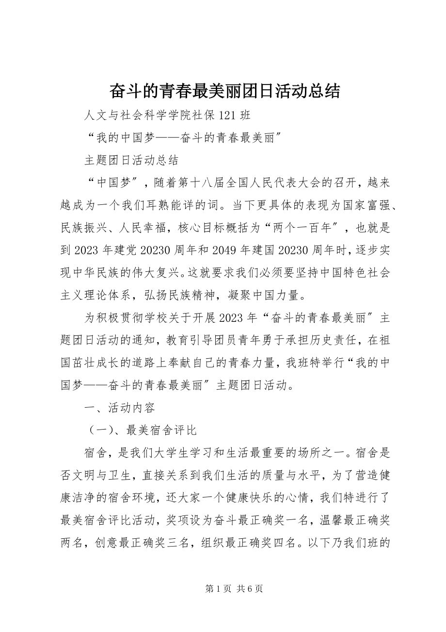 2023年奋斗的青春最美丽团日活动总结.docx_第1页