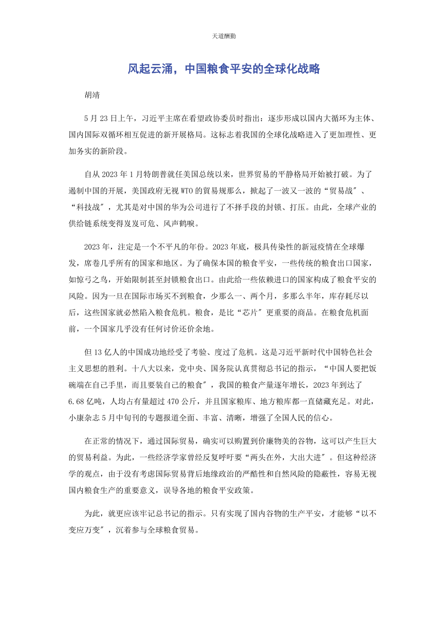 2023年风起云涌中国粮食安全的全球化战略范文.docx_第1页