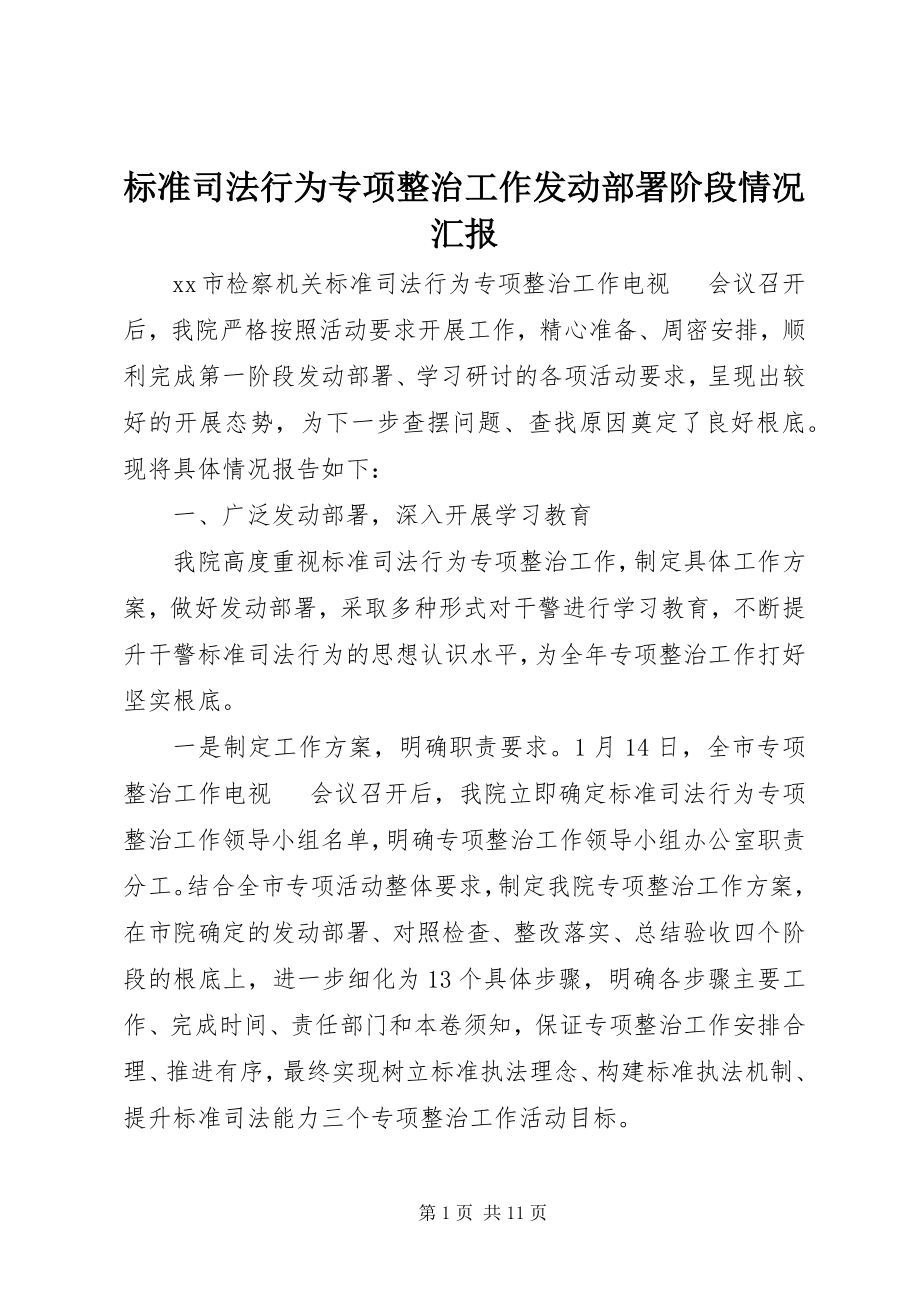 2023年规范司法行为专项整治工作动员部署阶段情况汇报.docx_第1页