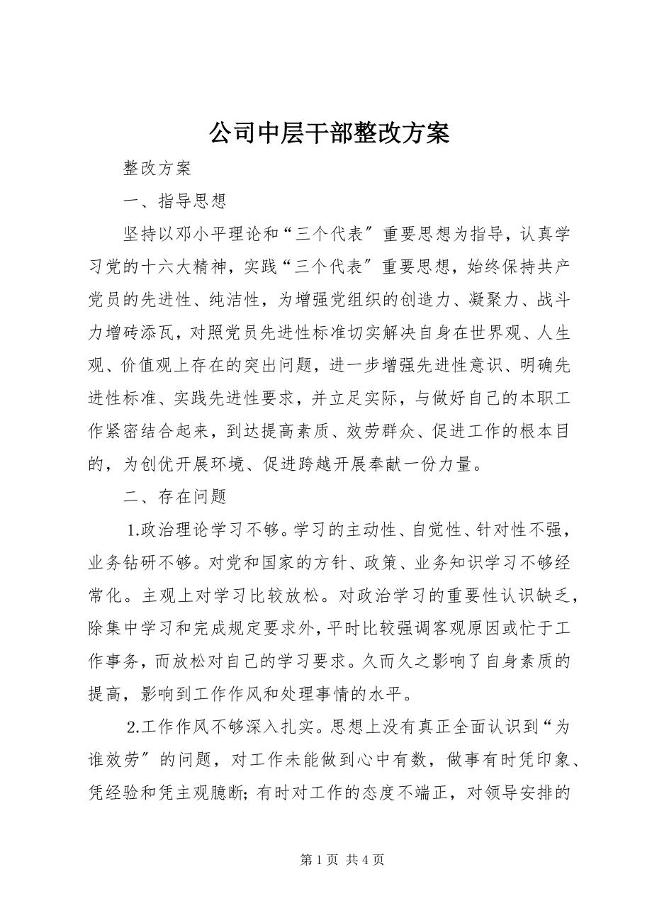 2023年公司中层干部整改方案.docx_第1页