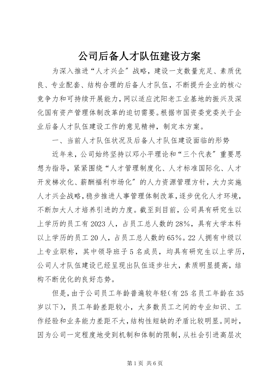 2023年公司后备人才队伍建设方案.docx_第1页