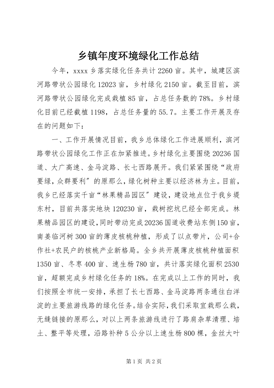 2023年乡镇年度环境绿化工作总结.docx_第1页