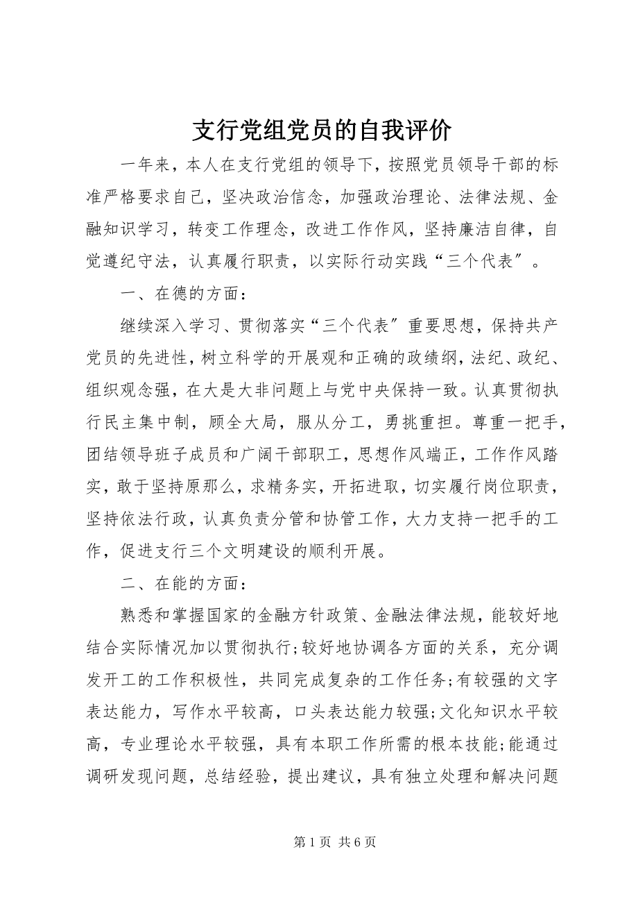 2023年支行党组党员的自我评价.docx_第1页