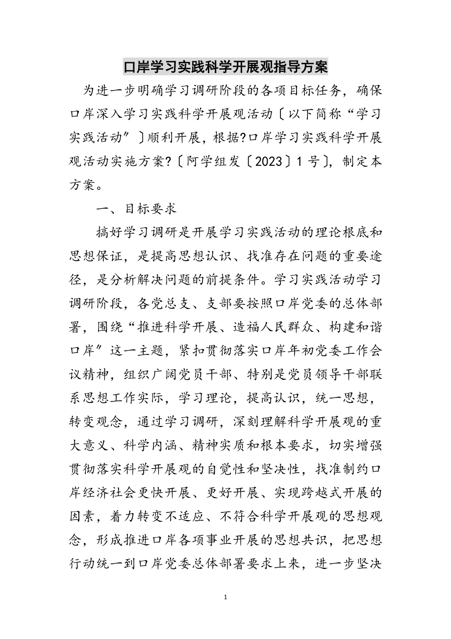 2023年口岸学习实践科学发展观指导方案范文.doc_第1页